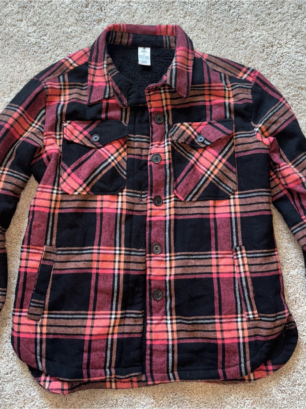 Members Mark Plaid Sherpa Lined Shacket Shirt Jacket Red Black Cozy Medium